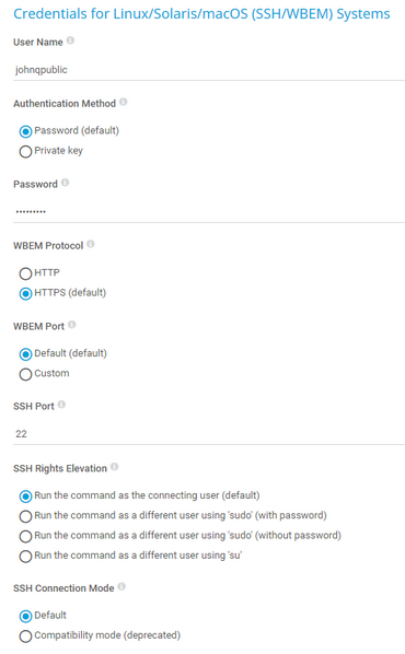 Credentials for Linux/Solaris/macOS (SSH/WBEM) Systems